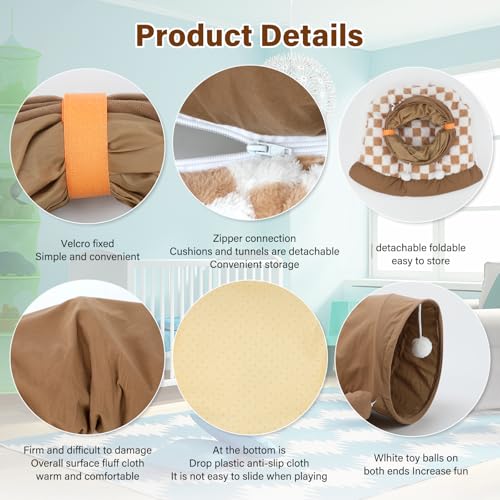 BWOGUE Bunny Tunnel Bed, Collapsible Rabbit Tunnel Hideout with Mat, Coffee - color: Coffee