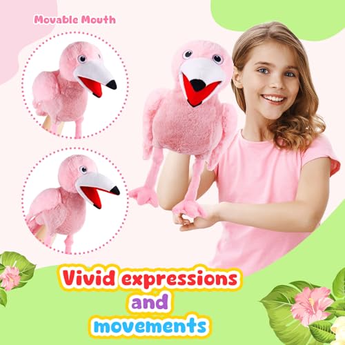 Animal Hand Puppets 11 Inch Bird Plush Toucan Owl Eagle Parrot Flamingo Peacock Puppet Toys Role-Play Puppets for Kids Storytelling Imaginative Pretend Play Teaching Preschool(Flamingo) - style: Flamingo