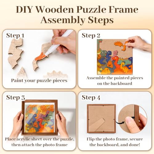 DIY Colorable Wooden Dinosaur Puzzle Frame, Arts and Crafts Toys for Kids - color: Dinosaur