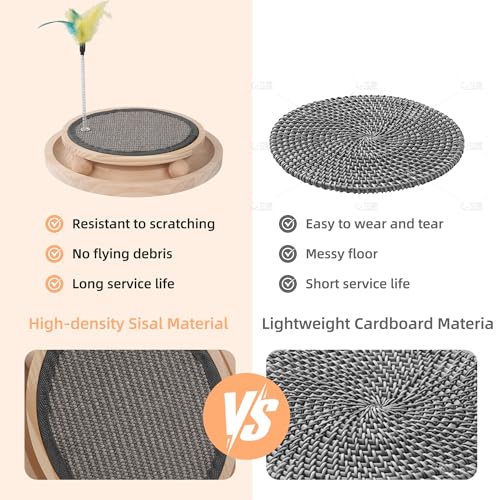 Natural Sisal Round Cat Scratcher with Ball Track Toy - color: Gold