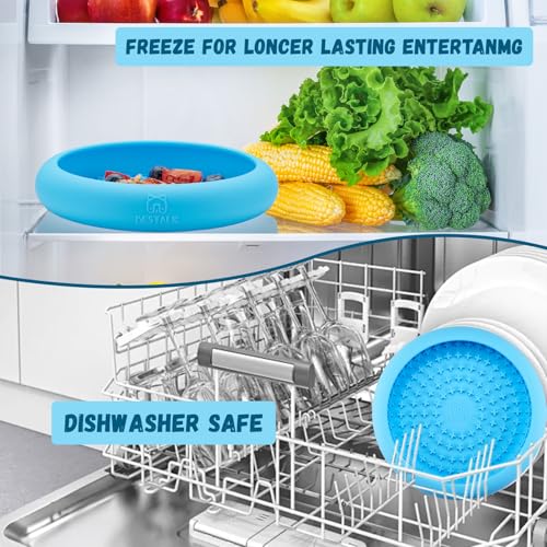 Dog Lick Bowl, Bestalk Anxiety Relief Slow Feeder Dog Lick Mat Treat Dispenser, Non-Slip Dogs Licking Bowl Enrichment Toys, BPA Free Silicone, Dishwasher Safe - color: Light blue