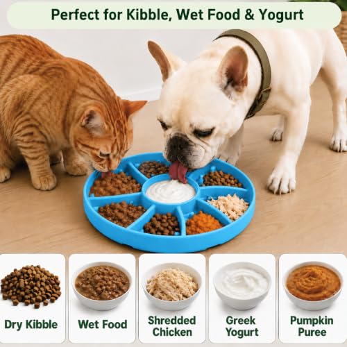 Slow Feeder Dog Bowl Silicone Suction Cup Anti Spill Dogs Cats Blue - color: Blue