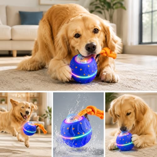 Smart Interactive Dog Ball, Automatic Rolling with LED Glow, E-TPU Dog Ball, Toy for Dog - color: Blue
