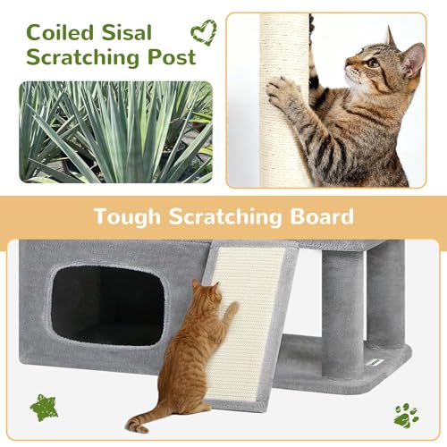 Globlazer 85 Inch Tall Cat Tree for Large Cats, Multi-Level Cat Tower for 4+ Cats with 3 Condos, 2 Hammocks & Sisal Posts, Heavy Duty Cat Tree Tower for Maine Coon, S85, Light Grey - color: Light Gray, size: 85 Inch