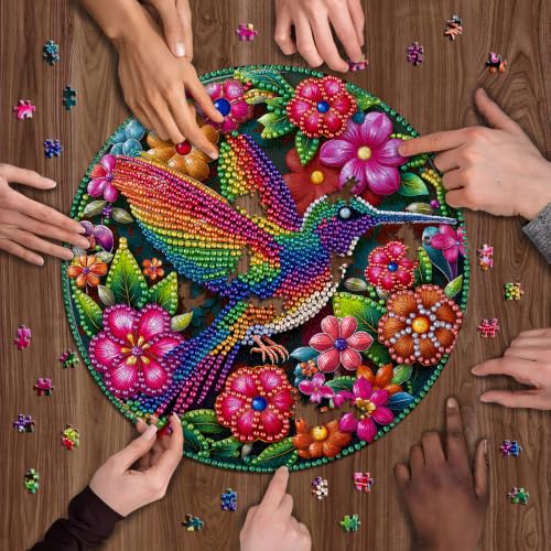 Colorful Hummingbird Puzzle for Adults, Round Beaded Art Bird Flower Puzzle - style: Colorful Hummingbird Puzzle