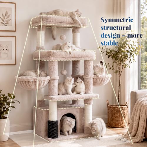Hey-brother Cat Tree Tower with Extra Large Platform, Big Condo, MPJ070MU - color: Muchroom, size: 51.1 inches