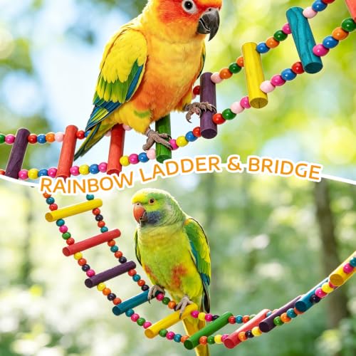 BNOSDM Bird Ladder Bridge Colorful Wooden Parakeet Toys Swing (39.4in) - size: 39in-16Steps-Colorful