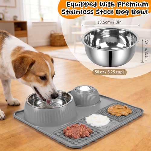 Dog Lick Bowl with Rolling Ball for Liquid and Thick Treat - color: Gray