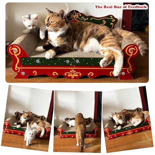 COOZMENT Scratching Sofa, Couch Shaped Thick Scratching Cardboard, Lounge Bed for Indoor Rest&Play, Sofa Scratcher Pad (Red, 23" L X 12.2" W X 10.7" H) - color: Red