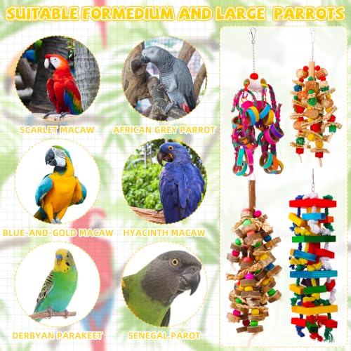 Soulchen 4 Pcs Extra Large Bird Parrot Toy Set, Natural Wooden Chewing Toy - style: Wooden Block