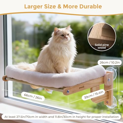 Pecute Foldable Cat Window Perch, Cloud-Soft Cat Bed with Wood Frame, 26" L - color: White