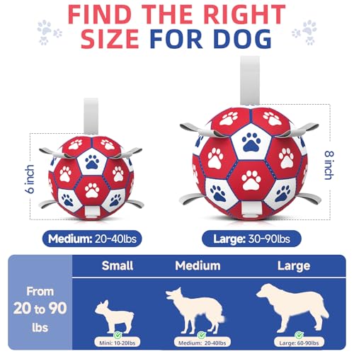 Diman Dog Balls with Straps, 7 Inch Dog Soccer Ball, Herding Ball for Dogs - color: Red, size: 7 Inch