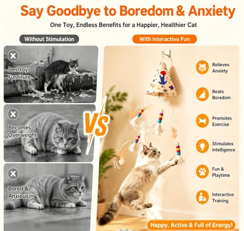 Interactive Cat Toys for Indoor Cats, Automatic Hanging Cat Hunting Toy - color: yellow