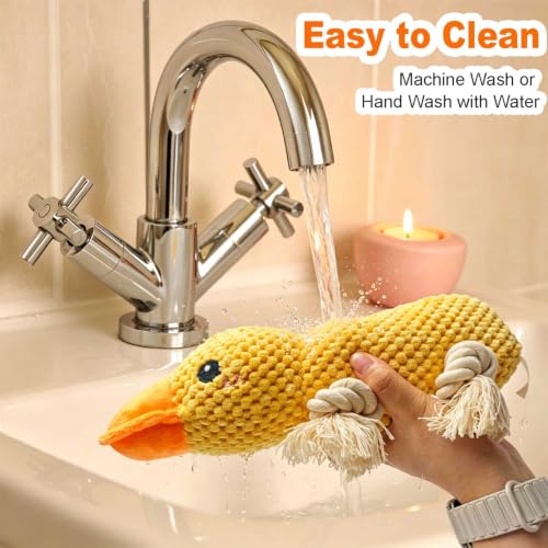 Yellow Duck Plush Chew Dog Toy, 11.2 in, Squeaker and Rope - color: Yellow Duck