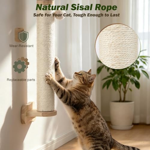 EMUST Cat Wall Scratcher 2 Pack 66", Tall Sisal Scratch Post for Large Cats - size: 66 inch