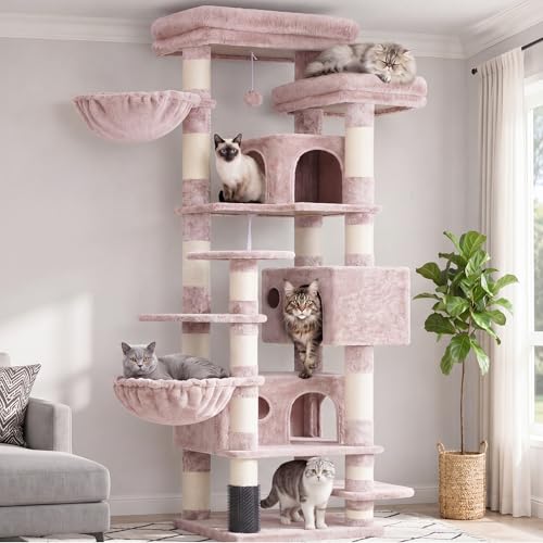 Hey-brother Cat Tree, Multi-Level Tower with 3 Condo, Hairbrush, MPJ035-MMU - color: Muchroom