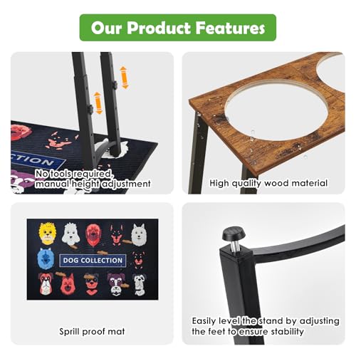 Elevated Dog Bowls for Large Extra Large Dogs with Mat, 4 Height Adjustable, 2 Stainless Steel Dog Bowls 3000ml,101oz - color: H:11.8-18.8", 101oz Bowls & Mat