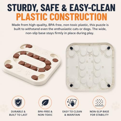 Cat Puzzle Feeder, Treat Maze Toy, 9.7 x 9.7 x 1.0 in - color: white