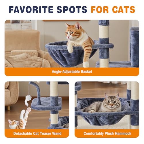 DUMOS Tall 71 inch Cat Tree Tower with Scratching Posts, Indoor Cats Use - color: Dark Grey, size: 71 Inch