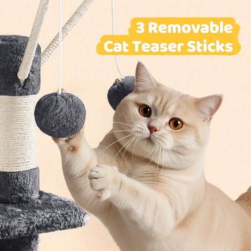 Yaheetech 67in Multi-Level Cat Tree Tower with Dangling Teaser Toys - color: Dark Gray