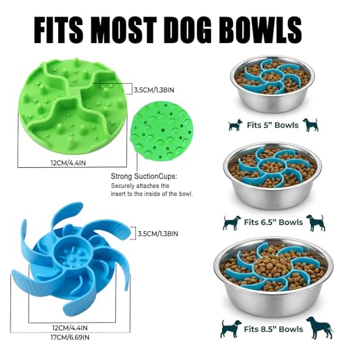 2PCS Slow Feeder Insert for Dog Bowls,Fits 4.7"-7" Bowls - color: Green Blue