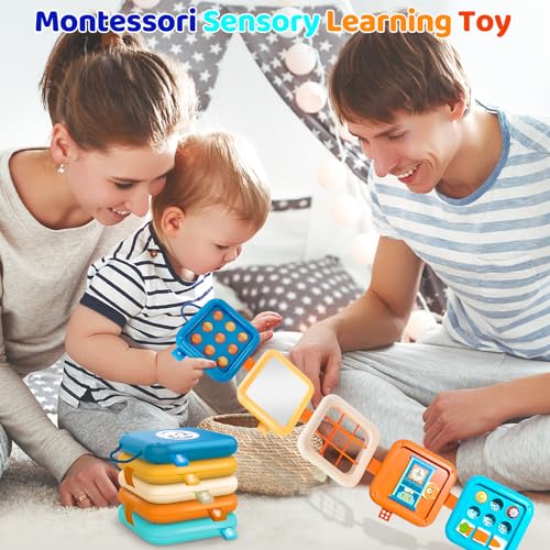 Portable Travel Toys for Baby 6-18M: 5 Foldable Cubes 7 Activity Panels