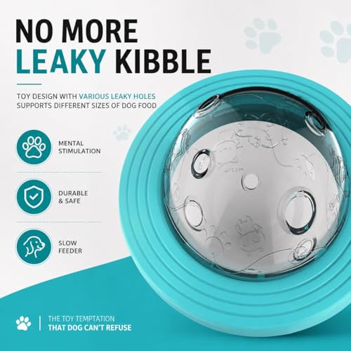 UFO Shape Dog Slow Feeder Toy, Interactive Treat Dispensing Puzzle Bowl for Dogs (Blue) - color: Blue