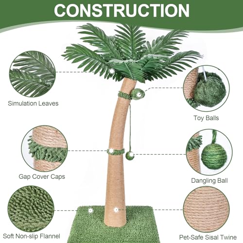 40'' Tall Cat Scratching Post Cat Tree, Curved Design Cat Scratcher Post with 3 Interactive Balls, Natural Sisal Rope Cat Scratching Posts for Indoor Cats Adults Kittens, Multi-Combinable (Style A) - size: Style A