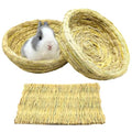 Bunny Grass Bed Guinea Pig Straw House Nest Hay Mats Grass Basket Hatch Chew Toy for Dwarf Rabbit Chinchillas Hamster Fancy Rat Pigeon Parrot 3 Pcs