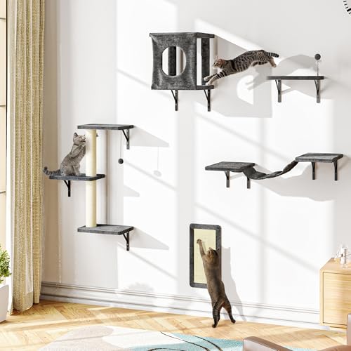 10 Pcs Cat Wall Shelves for Large Cats, Floating Climber with Scratcher - color: Grey, size: 10Pcs