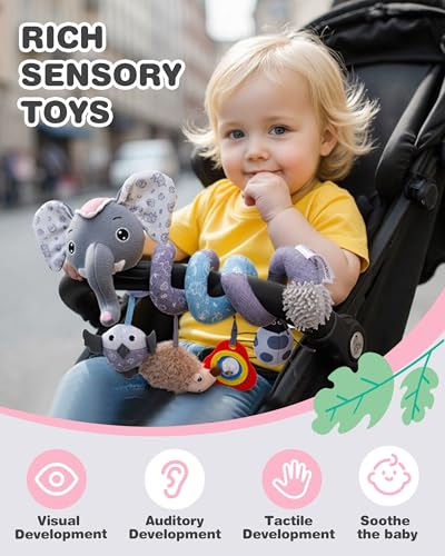 Jollybaby Baby Crib Stroller Car Seat Spiral Hanging Toy - Sz Pink Elephant - style: Sz Pink Elephant
