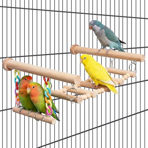 Parrot Climbing Ladders, Wooden Bird Perches Ladder with Swing Chain