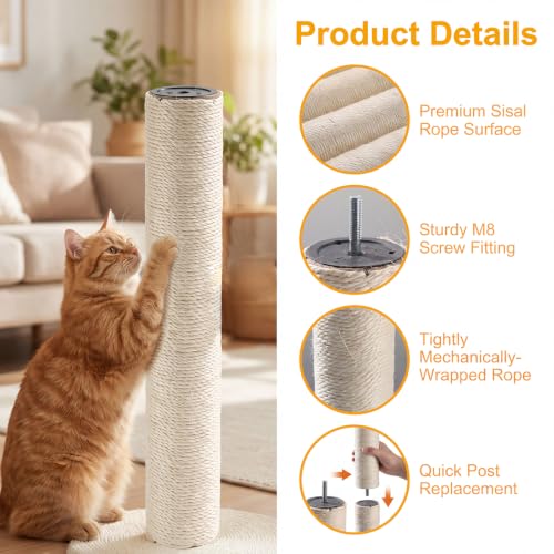 4 Pack M8 Cat Scratching Post Replacement, 15.7 in Sisal Posts