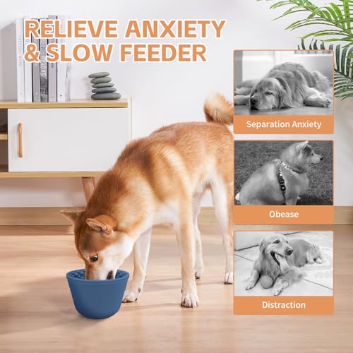 Dog Lick Bowl,Anxiety Relief Non-Slip Silicone Treat Bowl,Durable Anti-Choking Long-Lasting Enrichment Slow Feeder Licking Mat for Small Medium Large Breed,Freezable BPA Free Silicone Dishwasher Safe - color: Dark Blue, size: M-L