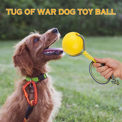 Dog Ball On a Rope Dog Toy, Floating Foam Dog Ball with Rope, Tug Ball Toy for Small Medium Large Dogs Fetch, Catch, Throw, Training (Yellow) - color: Yellow