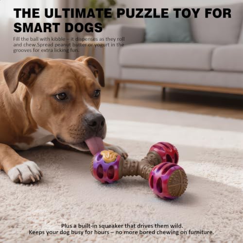 MECOOL Durable Dog Chew Toys for Medium Dogs - Squeaky Rubber Balls with Nylon Reinforcement, Interactive Lick & Chew Toy for Aggressive Chewers, Pet Teething Toy Red,Bacon Flavored - color: Red