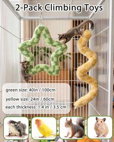 2Pcs Bendable Sugar Glider Climbing Ropes, Soft Fabric Paw-Safe