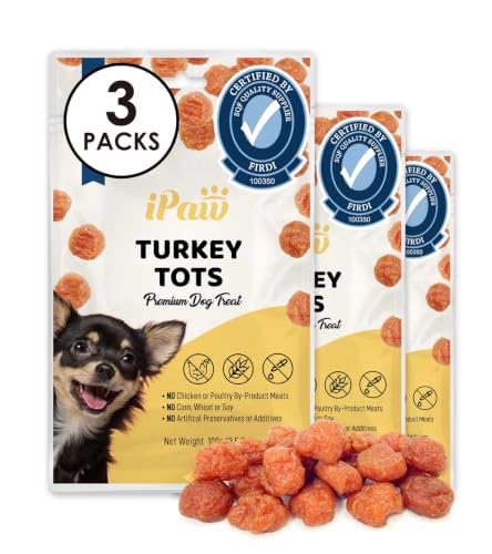 iPaw Turkey Tots Dog Treat, SQF-Certified Production Process,Training Treat - size: 3.5 Ounce (Pack of 3), style: Turkey Tots