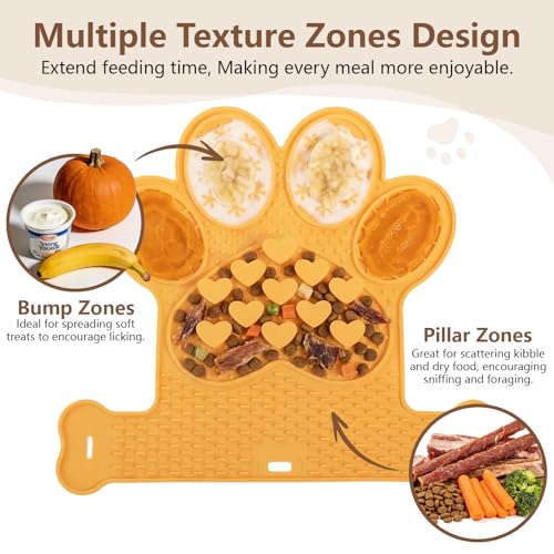 Dog Lick Mat with Suction Cups, Slow Feeder & Enrichment Mat for Dogs & Cats, Silicone Feeding Mat for Wet & Dry Food, Anxiety Relief, Mess-Free Foldable Pocket Design, Orange - color: Orange