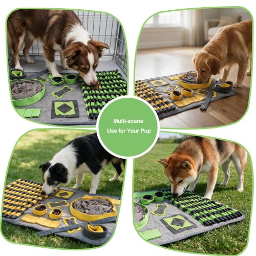 M Snuffle Mat Yellow Dog Puzzle Enrichment Slow Feeder - color: Yellow, size: Medium(31.5''×19.7''×2'')