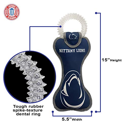Pets First NCAA Penn State Nittany Lions Dental Dog TUG Toy with Squeaker. Tough PET Toy for Healthy Fun, Teething & Cleaning Pets Teeth & Gum - color: Penn State Nittany Lions
