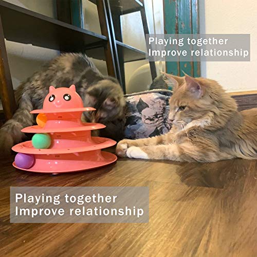 UPSKY Cat Toy Roller 3-Level Turntable Cat Toys with Six Colorful Balls - color: A-Red