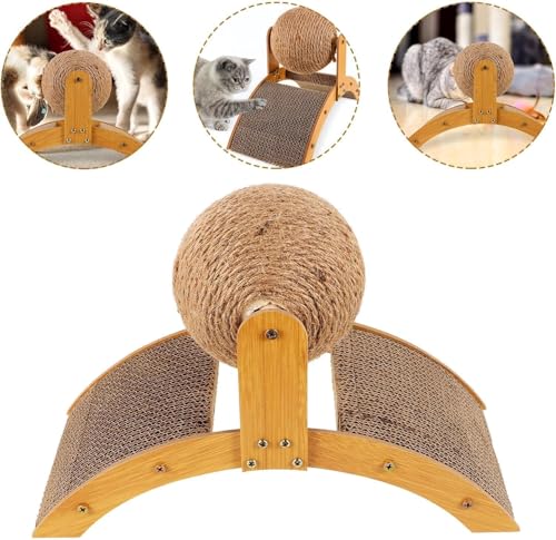 Cat Bunny Toys Scratcher, 2-in-1 Rabbit Kitten Sisal Rope for Scratcher, Cute Scratching Pad Ball with Cardboard, Claw Interactive Toys Nail Scratching Post for Indoor Pets Ferrets Small Animals