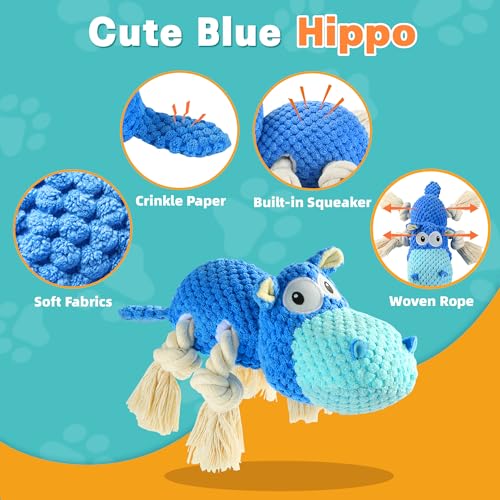 TOOPTATE Hippo Squeaky Dog Toys (Blue, Medium) (Pack of 2) - color: Blue, size: Medium (Pack of 2)
