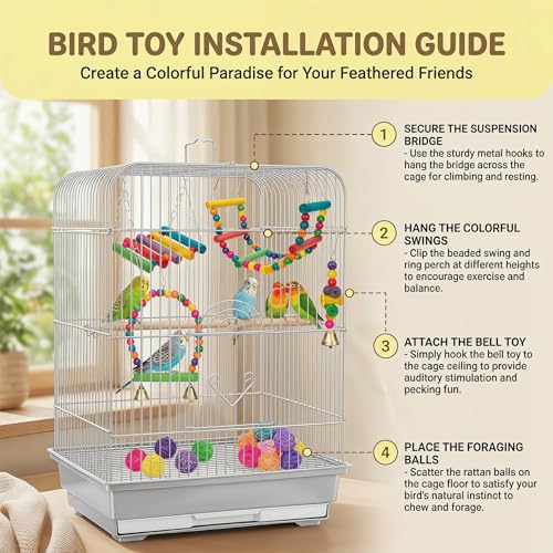 17 Pcs Parakeet Cockatiel Bird Cage Toys Bird Swings Accessories
