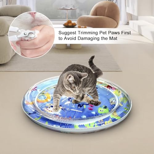 Inflatable Cat Dog Baby Water Mat Toy, [Newly Upgraded, 2 Layers Thickened] Premium Anti-Scratch Leak Proof Mat, with Floating Fish for Indoor Kitten Cats & Kids to Swatting Exercise Hunting (Dolphin)