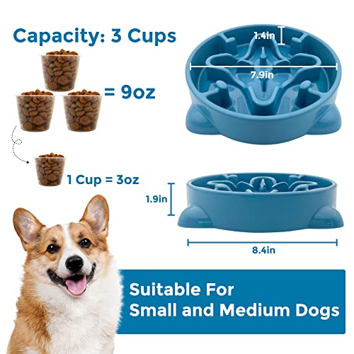 VANNON Slow Feeder Dog Bowls Durable Puzzle Feeder Non Slip Dog Food Dish Bloat Stop Food Bowls for Small Medium Dogs, 3 Cups, BPA Free, Blue - color: G-Blue-Medium-3Cups