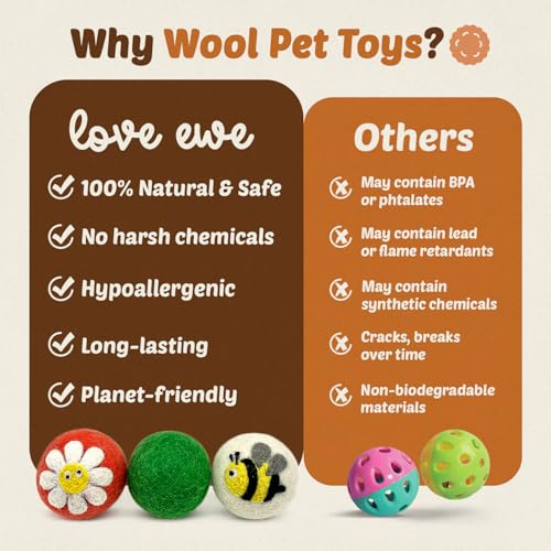 Love Ewe Wool Cat Toys Ball 3 Pack, 2-inch Flower and Bee - color: Flower/Bee