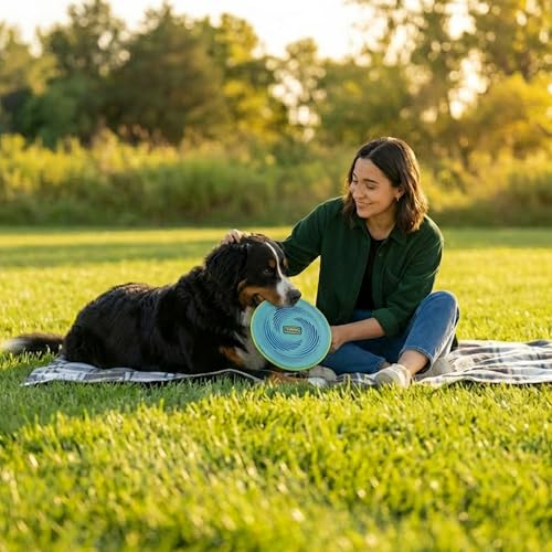 Outward Hound FlyFetch Disc Dog Toy, Aerodynamic for Fetch, Lightweight Foam & Durable Rubber, Floats in Water, All Breeds, 8.3" - color: Blue