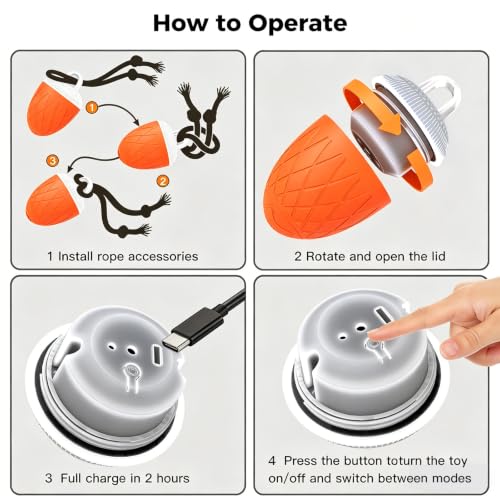 Interactive Dog Ball Toy for Medium & Large Dogs, Automatic Moving Dog Toy with Bird Sounds and Rope, USB Rechargeable Smart Ball with Fast & Slow Modes, 500mAh Dog Enrichment Toy - color: Orange